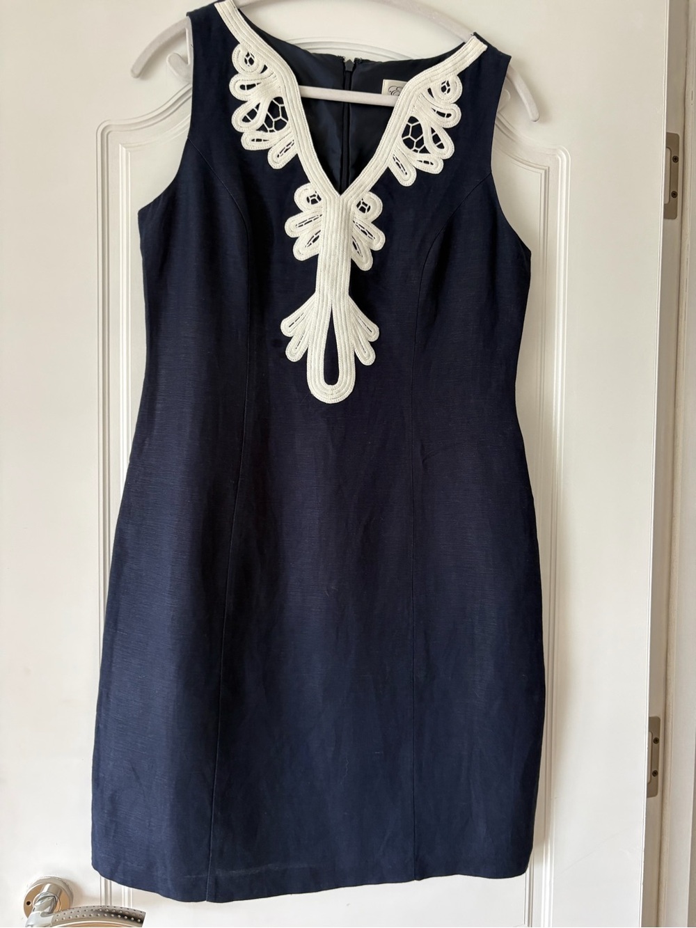 Eliza J Navy Mini Dress with White Crochet V-Neck